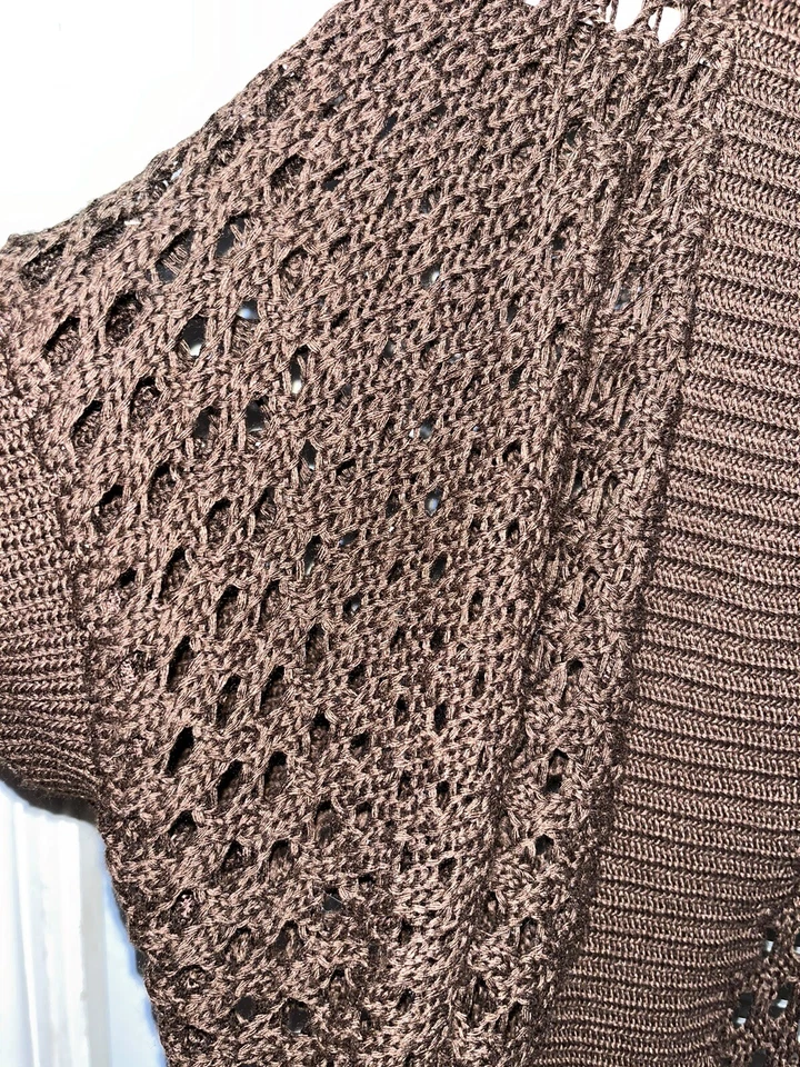 Cárdigan ligero Sunny Leigh Shrug tejido abierto frente abierto marrón nuevo con etiquetas talla M Foto 3 de 4
