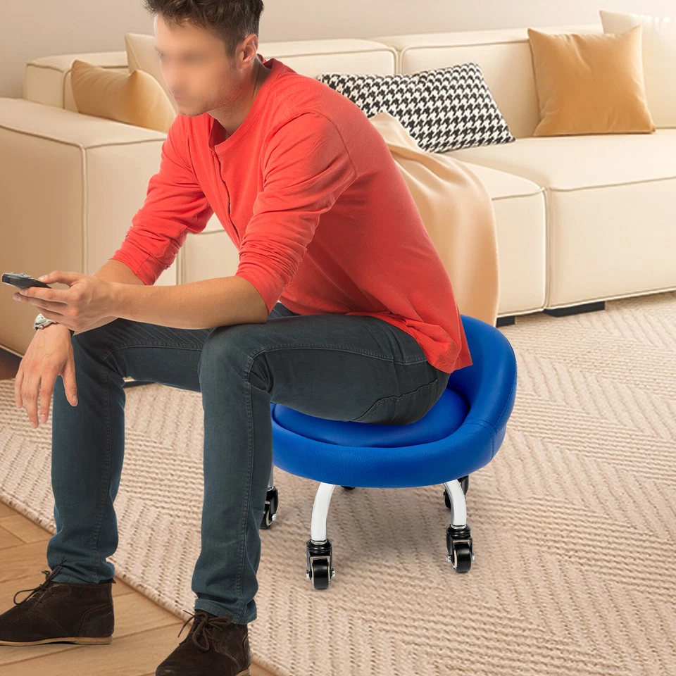 Low Height Footstool W/Backrest Wheels Foot Rest Footrest Stool Office Home Shop - Image 2 of 4