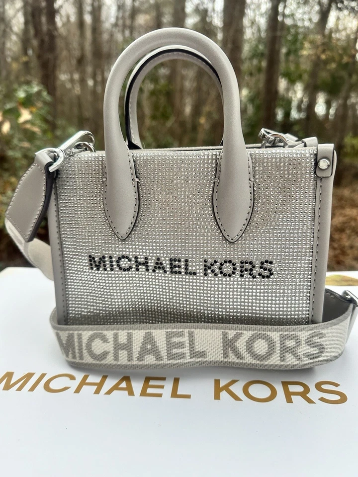 G1N con etiquetas Michael Kors XS Mirella Gris Perla Brillante Multi Cuero Mk Logo C Foto 2 de 4