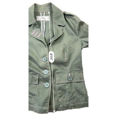 Y2K Plugg Blazer Womens Medium Green Military Utility Patch Elbow 90s Grunge - Picture 12 of 13