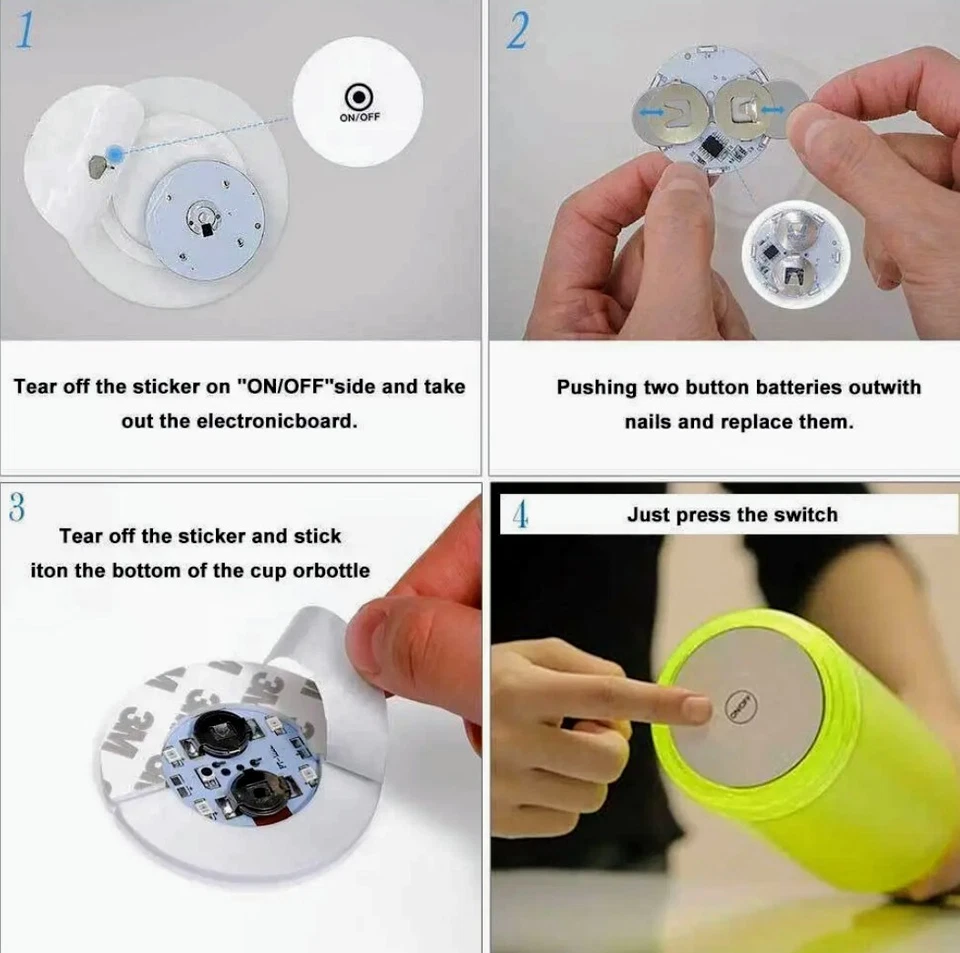 12 piezas (1 juego) LED transparente con luz/parpadeo fiesta pegatina posavasos vasos botella Foto 3 de 4