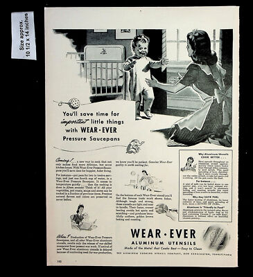 #ad 1944 Wear Ever Aluminum Utensils Home Pressure Saucepans Vintage Print Ad 35023 $4.98