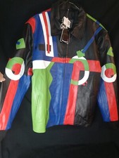 NWT Jackets Maker Abstract Colorful 100 Genuine Leather Jacket Men's Size M/L