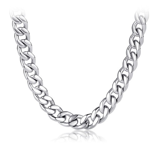 Titanium Silver Stainless Steel Curb Cuban Chain Necklace 50-70cm Length 3-9mm - Picture 5 of 9