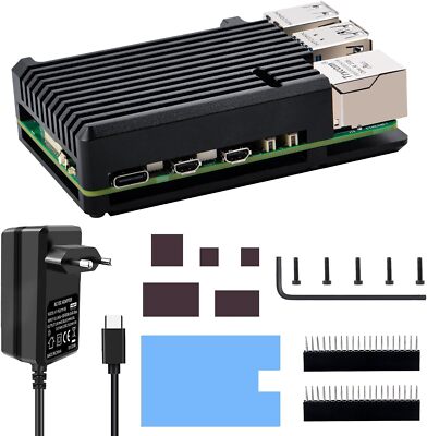 GeeekPi Raspberry Pi 5 Aluminium Gehäuse mit USB-C Netzteil 27W,Raspberry Pi 5 