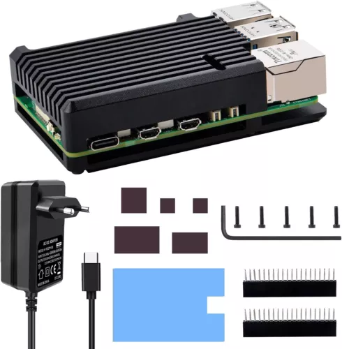 GeeekPi Raspberry Pi 5 Aluminium Gehäuse mit USB-C Netzteil 27W,Raspberry Pi 5 
