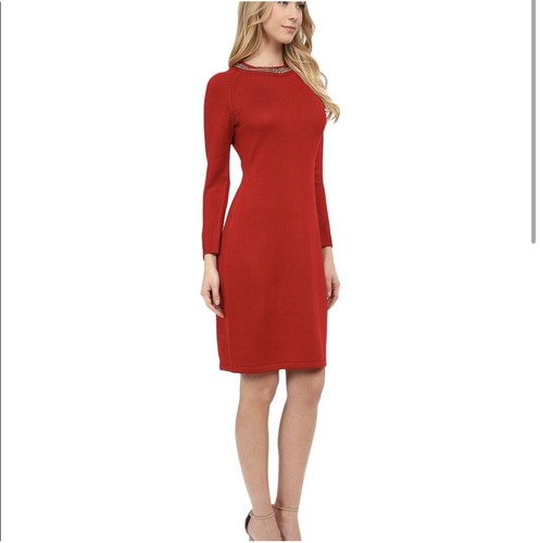 Calvin Klein Red Knit Dress Size M Long 