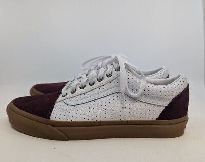Vans Customs Men s Sz 11.5 Perforated White Leather and Burgundy Suede Sneakers