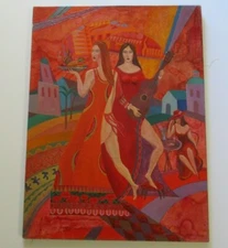 Modernist Painting Women City Urban Musician Cafe Expressionism Cubism Listed