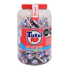 TUTSI POP 🇲🇽 VITROLERO CON 80 PALETAS sabor cereza rellenas con goma de mascar