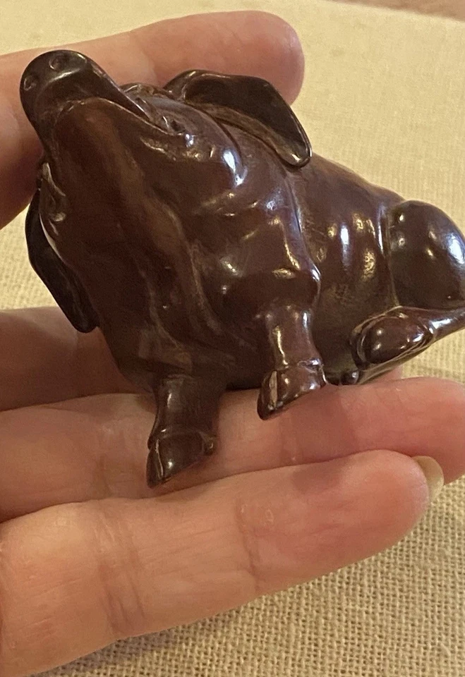 Vintage Japanese Signed Boxwood Pig Container - Image 3 of 4