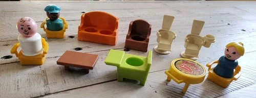 Vintage Fisher Price Little People Lot of Chairs, Tables, People, BBQ