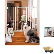 Baby Safety Gate Steel White 26-43" W 28" H Auto-Close Hardware Mount