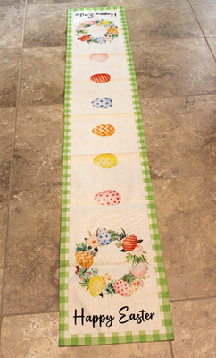 Happy Easter Table Runner Eggs Flowers Spring Party Dining Table Decor 72x12.5''