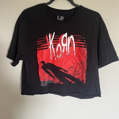 Korn T-Shirt Women s Size Large Black Collar Band Tee NuMetal Y2K 100% Cotton