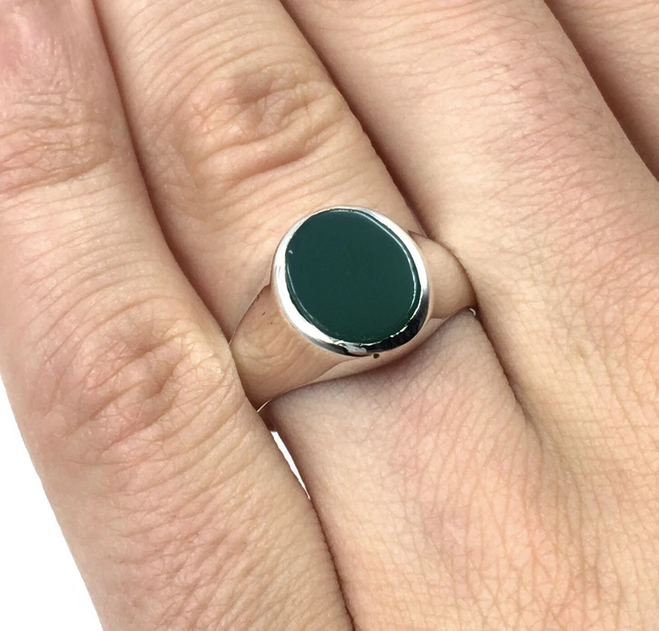 Anello in argento 925 onice verde classico anello con sigillo ovale uomo... - Immagine 3 di 4