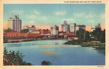 Flint MI Michigan, Flint River and Skyline, Vintage Postcard