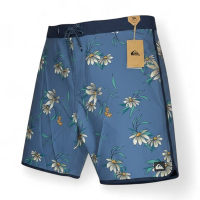 Men's Quicksilver board shorts size 36 mid length 19'' blue with flower