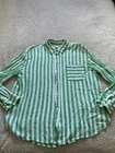 Sonoma Women Linen Blend Striped Long Sleeve Button-Up Shirt Green White Size XL