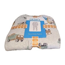 Carters Fleece Footie Pajama Size 12M Mottled Grey W/ Different Kinds Of Trucks