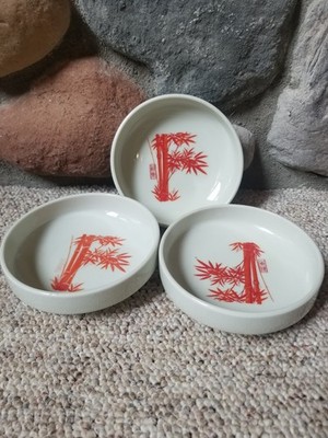 Japanese Soy Sauce Rice Dish Sushi Dipping Bowls Sauce Set of 3 Oriental Bamboo 