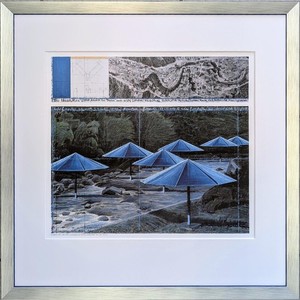 Christo The Umbrellas Blue Offset Print Framed
