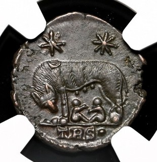City Commemorative. AD 330 333. Æ VRBS ROMA Founding of Rome NGC VF
