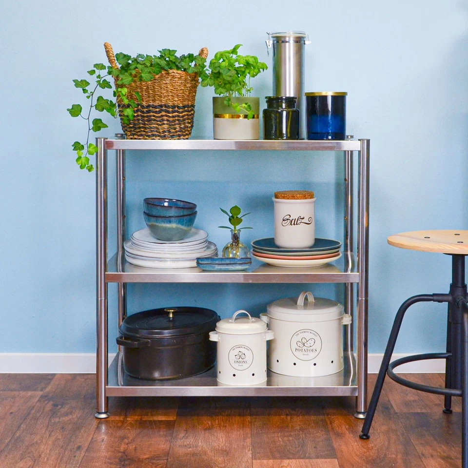 Edelstahl Küchenregal bis 120 kg Metallregal 73x40x77cm 3 Regal Böden Standregal - Bild 4 von 4