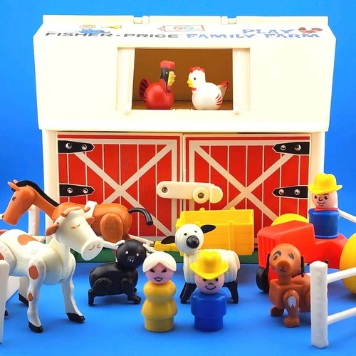 Vintage 1967 FISHER PRICE FARM #915 w/ LITTLE PEOPLE, Barn, ANIMALS, Accessories