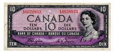 Bank of Canada 1954 $10 Ten Dollars Devil's Face Portrait Coyne- Towers E/D VF