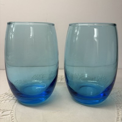 Cristar Mikonos Blue Stemless Wine Glasses Vibrant Aqua Tint Set Of 2