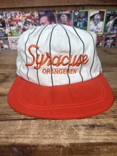Vintage 1980s Syracuse Orangemen Pinstripe Script SnapBack Hat Cap White USA