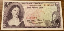 1972 COLOMBIA PAPER MONEY - 2 PESOS ORO UNCIRCULATED BANKNOTE