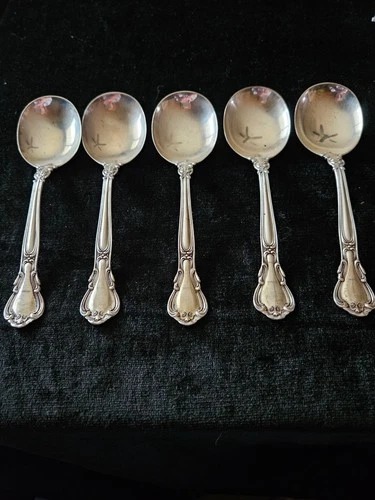 5 Gorham Sterling Chantilly Cream Soup Spoons 6.75" old marks no mono