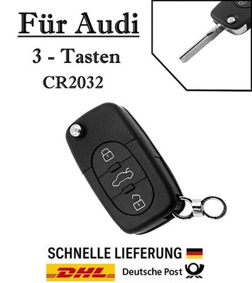 1x Klappschlüssel Gehäuse für Audi - Akku CR2032 - 3-Tasten Fernbedienung KS07
