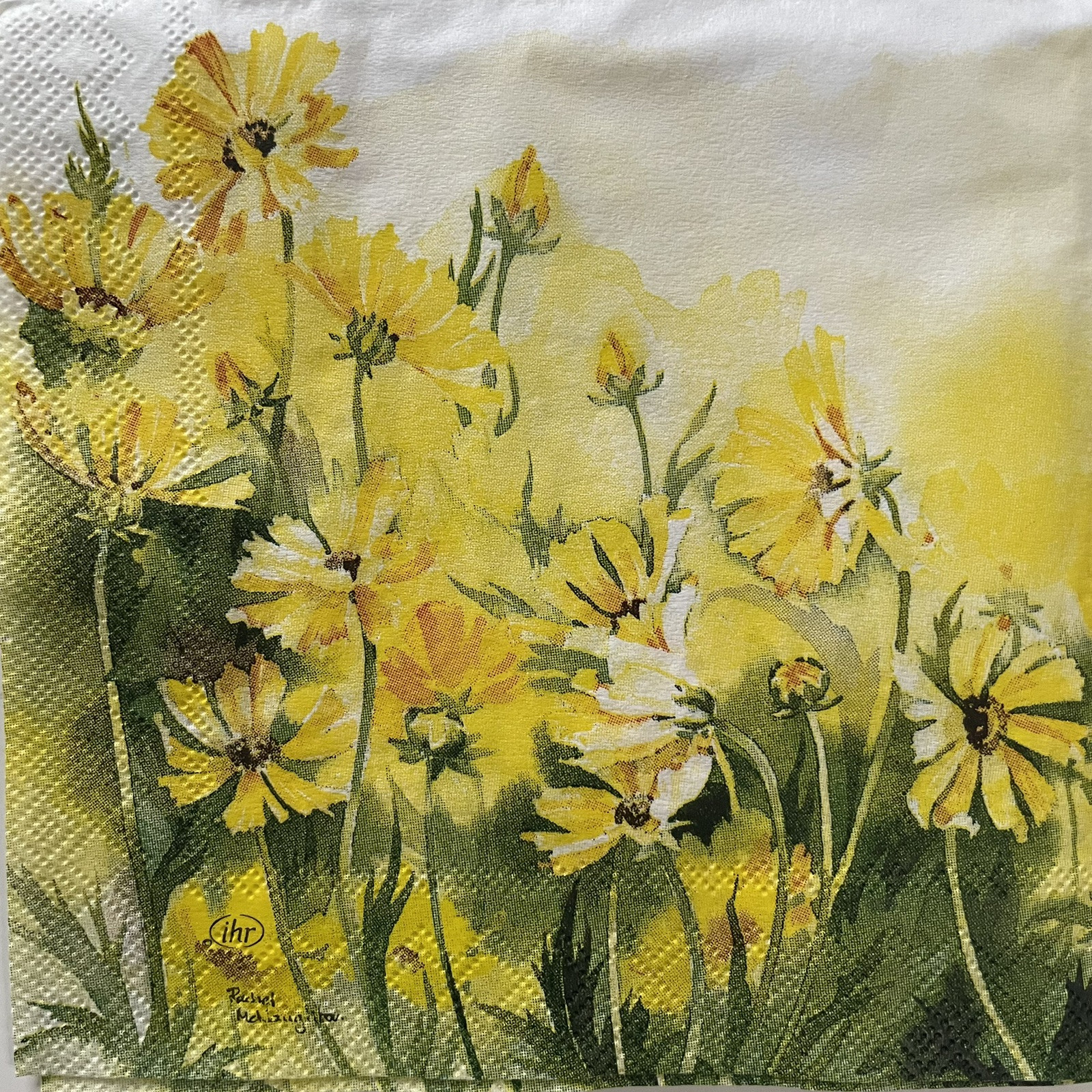 4 Cocktail paper napkins Sunny Wildflowers Yellow Meadow Floral for decoupage