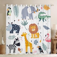 Kids Zoo Animal Window Curtains Cute Wild Animals Curtains for Bedroom Cartoo...