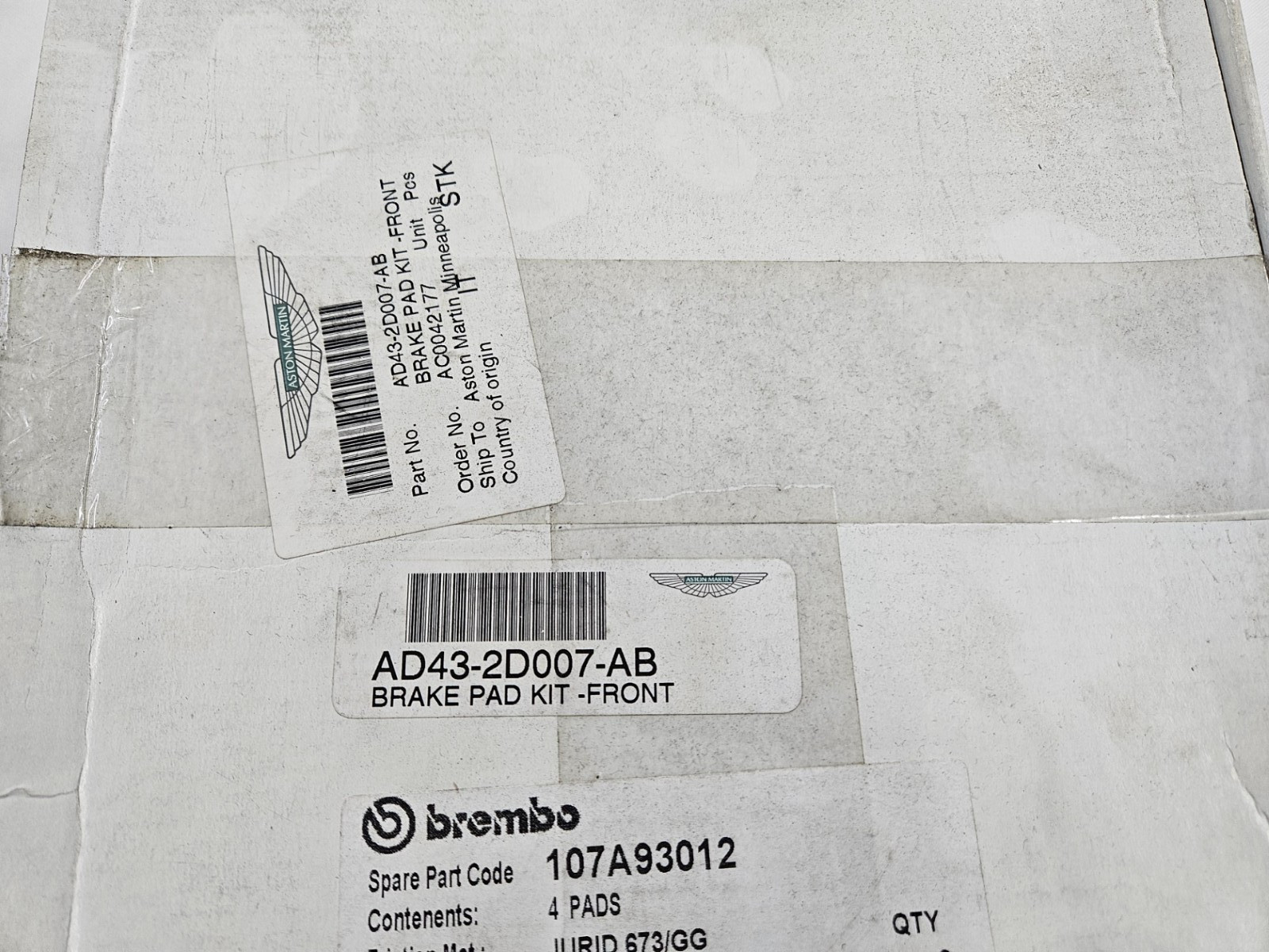 AD43-2D007-AB Front Brake Pad Kit for Aston Martin