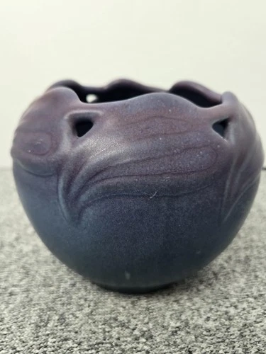 Van Briggle Pottery Art Nouveau Matte Purple Blue Leaf Vase Bowl Colorado Signed
