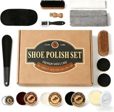 16 in 1 Leather Shoe Polish Kit,Shoe Shine Kit with Black/Brown Shoe Polish,Shoe