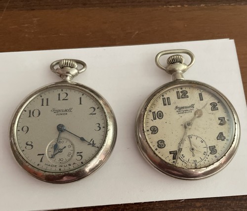 2 Herren Ingersoll Waterbury Radiolite Taschenuhr Teile/Reparatur Junior