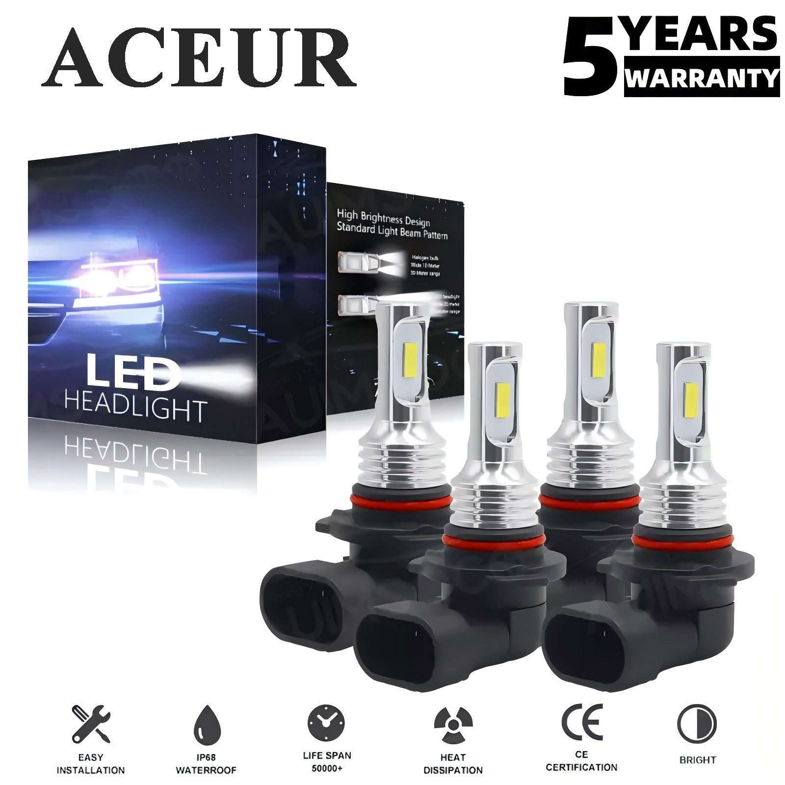 9006 9005 LED Headlight KIT Combo Bulbs 10000K High Low Beam Super Bright White