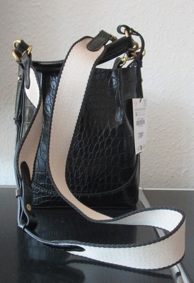 Zara Tasche Bag Beuteltasche Umhängetasche Schwarz Krokoprint Shoulderbag Riemen