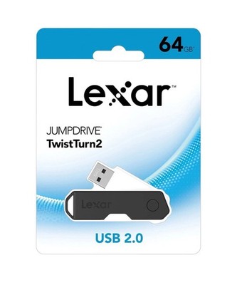 Lexar Jumpdrive TwistTurn2 USB 2.0 64 GB Flash Thumb Storage Drive, Sealed Pack