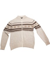 VTG Shetland Wolle Beige Fair isle Nordic Knit Wool Cardigan Full Zip Scotland
