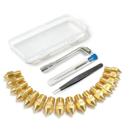 3D Printer Nozzle Kit, 16PCS MK8 Brass Nozzles 0.2/0.4/0.6/0.8/1.0Mm with Wrench