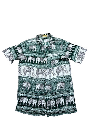 Nana Shop Unisex Green Elephant Hawaiian Shirt XL Short Sleeve