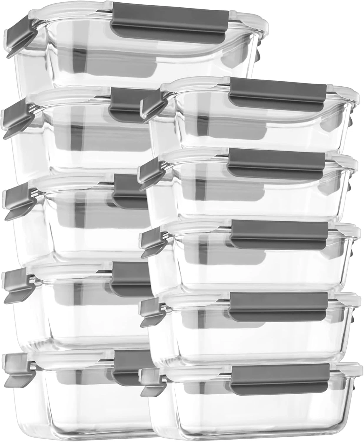 10-PK BPA Free Glass Food Storage Containers, Airtight Meal Prep Boxes with Lids