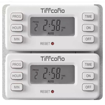 2 TiFFCOFiO Indoor 15A/1800w  Digital Light Programmable Outlet Timer Prong Plug