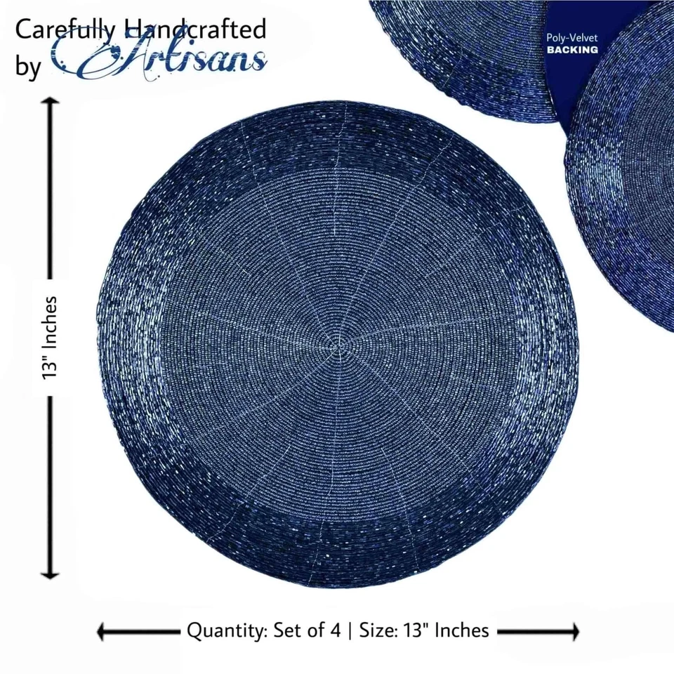 Trunkin Luster Blue Two Tone Glass Beaded Single Charger Placemat - Image 3 of 4